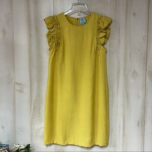 CeCe Turmeric Double Flutter Sleeve Shift Dress Sz 2 Mustard Yellow Party